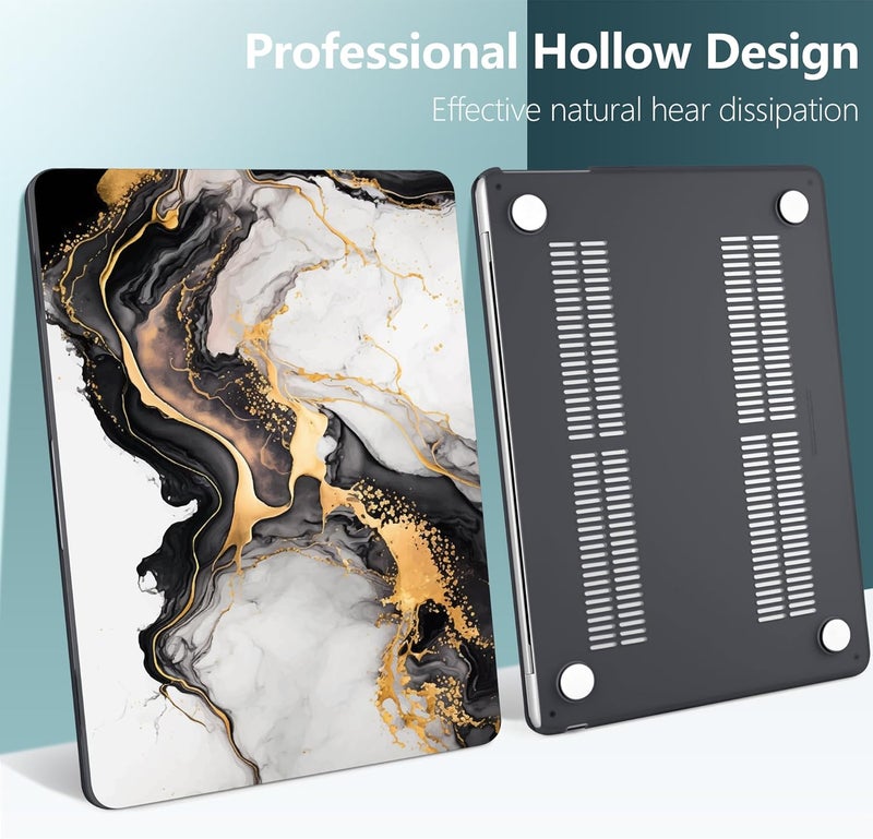 DONGKE Compatible with M4 MacBook Air 15 inch Case 2025 2024 2023 A3241 A3114 A2941 M3 M2 Liquid Retina Display Touch ID, Plastic Hard Case & Keyboard Skin & Screen Protector - Golden Marble - Image 4